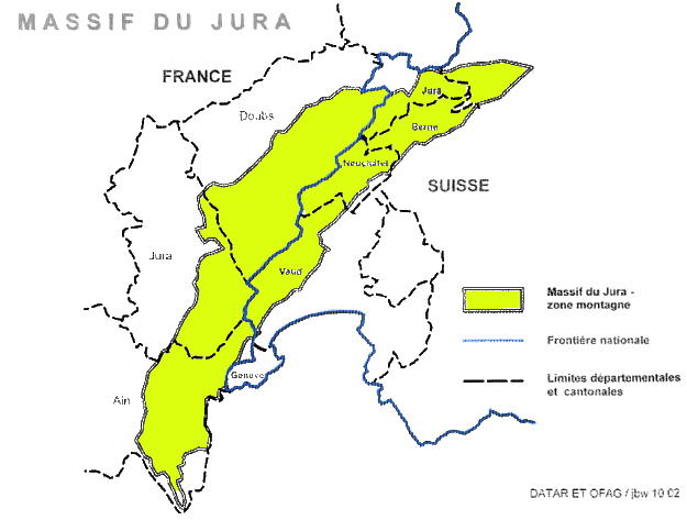 Carte des zone de montagnes du Jura